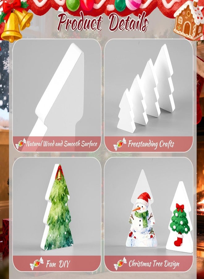 APUDWN 4Pcs Wooden Christmas Tree for Crafts White Unfinished Wood Xmas Tree Table Signs to Paint Blank Christmas Freestanding Block Cutouts for Tiered Tray Home Kitchen Office Shelf Living Room Decor - Image 3